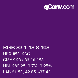 カラーコード: RGB 83.1 18.8 108 | qconv.com