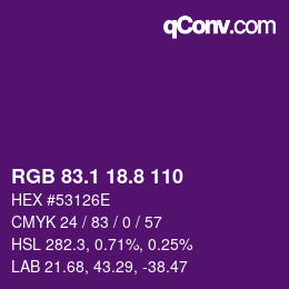 カラーコード: RGB 83.1 18.8 110 | qconv.com