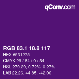 カラーコード: RGB 83.1 18.8 117 | qconv.com