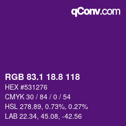 カラーコード: RGB 83.1 18.8 118 | qconv.com