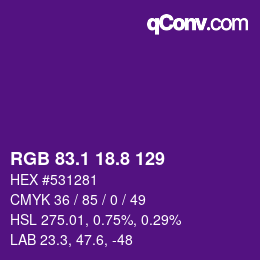 カラーコード: RGB 83.1 18.8 129 | qconv.com