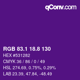 カラーコード: RGB 83.1 18.8 130 | qconv.com