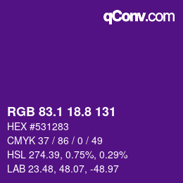 カラーコード: RGB 83.1 18.8 131 | qconv.com