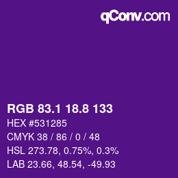 カラーコード: RGB 83.1 18.8 133 | qconv.com