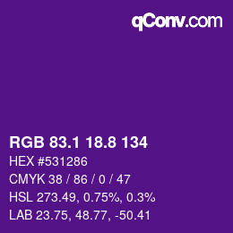 カラーコード: RGB 83.1 18.8 134 | qconv.com