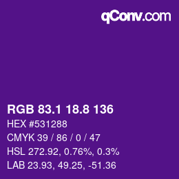 カラーコード: RGB 83.1 18.8 136 | qconv.com