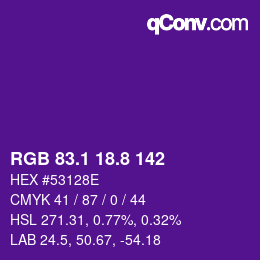 カラーコード: RGB 83.1 18.8 142 | qconv.com