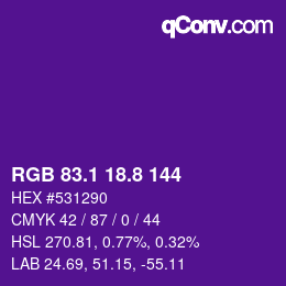 カラーコード: RGB 83.1 18.8 144 | qconv.com