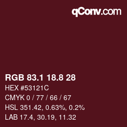 カラーコード: RGB 83.1 18.8 28 | qconv.com