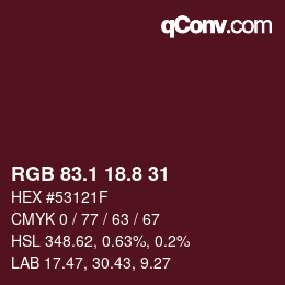 カラーコード: RGB 83.1 18.8 31 | qconv.com