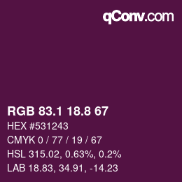 カラーコード: RGB 83.1 18.8 67 | qconv.com