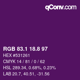 カラーコード: RGB 83.1 18.8 97 | qconv.com