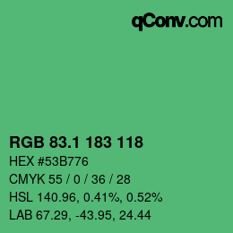 カラーコード: RGB 83.1 183 118 | qconv.com