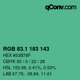 カラーコード: RGB 83.1 183 143 | qconv.com