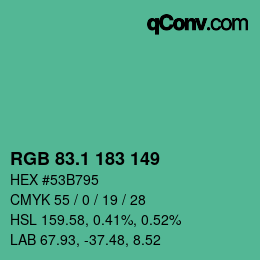 カラーコード: RGB 83.1 183 149 | qconv.com