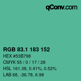 カラーコード: RGB 83.1 183 152 | qconv.com