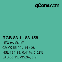 カラーコード: RGB 83.1 183 158 | qconv.com
