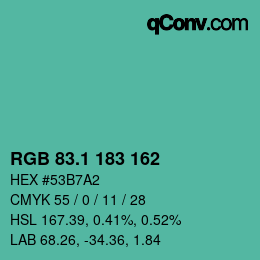 カラーコード: RGB 83.1 183 162 | qconv.com