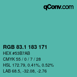 カラーコード: RGB 83.1 183 171 | qconv.com