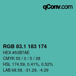 カラーコード: RGB 83.1 183 174 | qconv.com