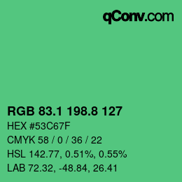 カラーコード: RGB 83.1 198.8 127 | qconv.com