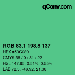 カラーコード: RGB 83.1 198.8 137 | qconv.com