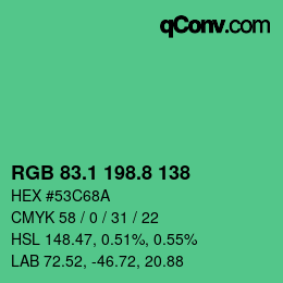 カラーコード: RGB 83.1 198.8 138 | qconv.com