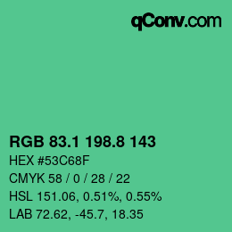 カラーコード: RGB 83.1 198.8 143 | qconv.com