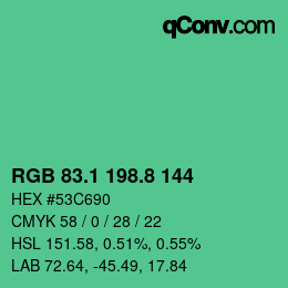カラーコード: RGB 83.1 198.8 144 | qconv.com