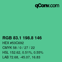 カラーコード: RGB 83.1 198.8 146 | qconv.com