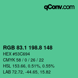 カラーコード: RGB 83.1 198.8 148 | qconv.com
