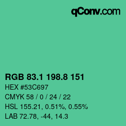 カラーコード: RGB 83.1 198.8 151 | qconv.com
