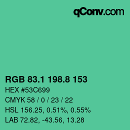 カラーコード: RGB 83.1 198.8 153 | qconv.com