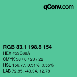 カラーコード: RGB 83.1 198.8 154 | qconv.com