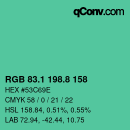 カラーコード: RGB 83.1 198.8 158 | qconv.com
