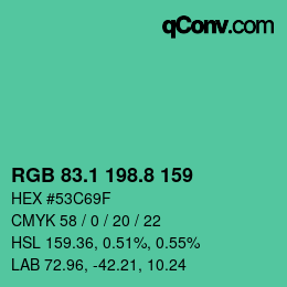 カラーコード: RGB 83.1 198.8 159 | qconv.com