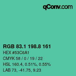 カラーコード: RGB 83.1 198.8 161 | qconv.com