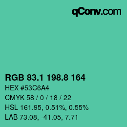 カラーコード: RGB 83.1 198.8 164 | qconv.com