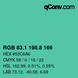 カラーコード: RGB 83.1 198.8 166 | qconv.com
