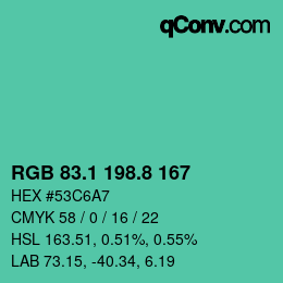 カラーコード: RGB 83.1 198.8 167 | qconv.com