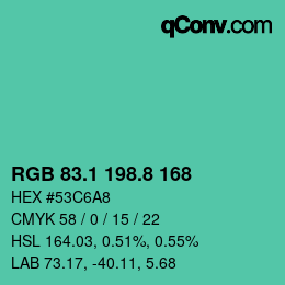 カラーコード: RGB 83.1 198.8 168 | qconv.com