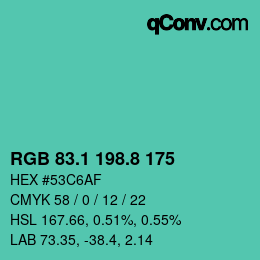 カラーコード: RGB 83.1 198.8 175 | qconv.com