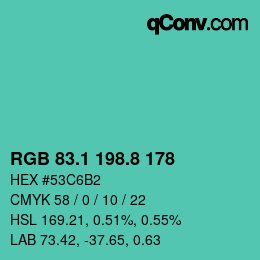 Color code: RGB 83.1 198.8 178 | qconv.com