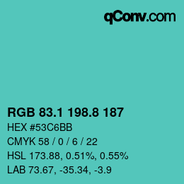 カラーコード: RGB 83.1 198.8 187 | qconv.com