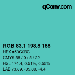 Color code: RGB 83.1 198.8 188 | qconv.com