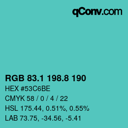 カラーコード: RGB 83.1 198.8 190 | qconv.com