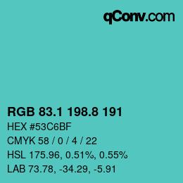 カラーコード: RGB 83.1 198.8 191 | qconv.com