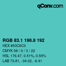 Color code: RGB 83.1 198.8 192 | qconv.com