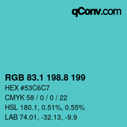 カラーコード: RGB 83.1 198.8 199 | qconv.com