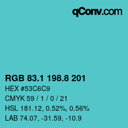 カラーコード: RGB 83.1 198.8 201 | qconv.com
